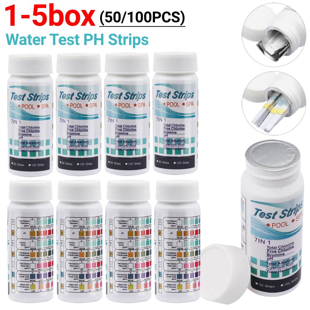 Aquarium Fish Accessories - 50/100PCS ทดสอบน้ํา PH แถบ 7-in-1 การทดสอบคุณภาพน้ํา