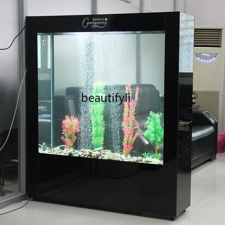 Xchange Aquarium Fish - ตู้ปลาทรงสี่เหลี่ยมขนาดกลางสำหรับห้องนั่งเล่น พร้อมระบบกรองน้ำแบบเปลี่ยนน้ำได้ แบ่งพื้นที่ด้วยฉากกั้น