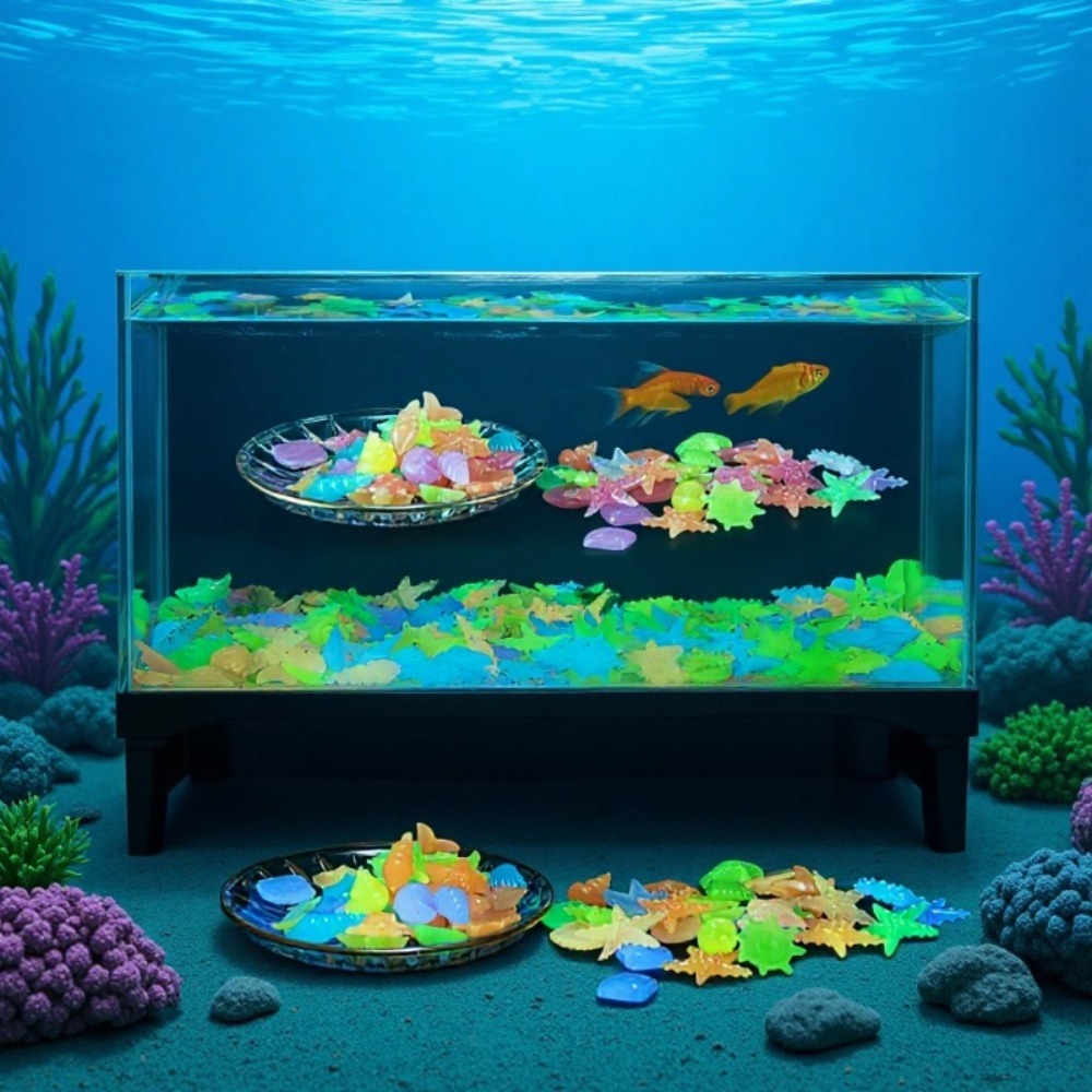 Aquarium Fish Guppy - หินเรืองแสงในทะเล เปลือกหอยเรืองแสง ปลาดาวหลากสีสัน สำหรับตกแต่งตู้ปลา ตกแต่งภูมิทัศน์ ให้แสงสว่างในตู้ปลา
