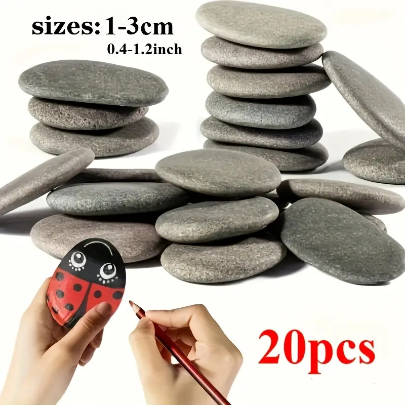 Aquarium Fish Guppy - 20 ชิ้นธรรมชาติ River Rocks Smooth แบนหินสีเทา