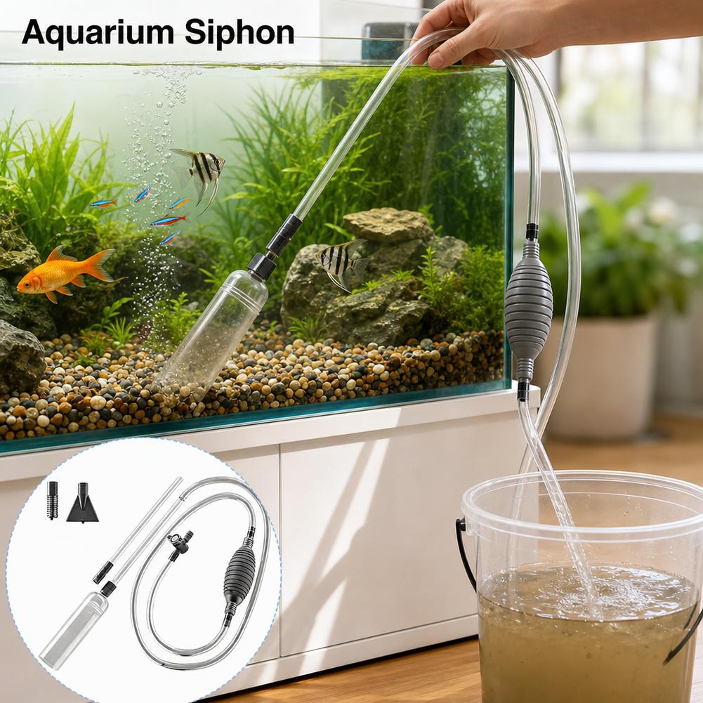 Aquarium Fish Waste Collector - ชุดอุปกรณ์เปลี่ยนน้ำตู้ปลาแบบใช้มือ พร้อมท่อดูดตะกอน ทราย และของเสียจากปลา สำหรับทำความสะอาดตู้ปลา