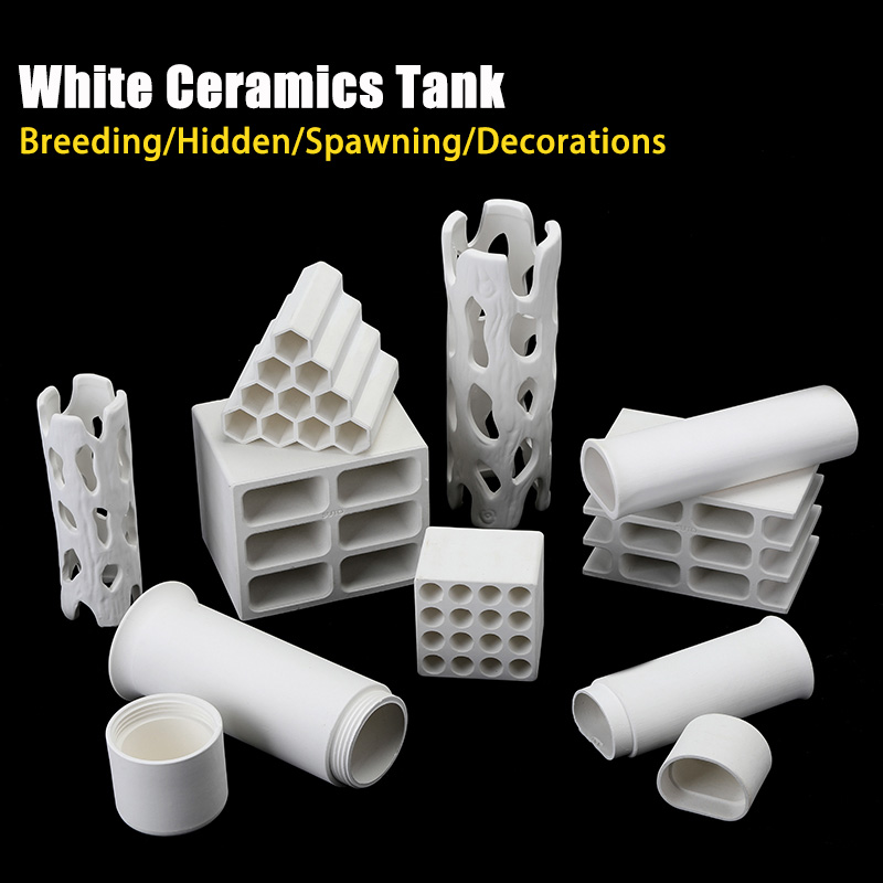 Aquarium Fish Hide - เซรามิคสีขาวถังAquarium Fish Tankภูมิทัศน์ซ่อนHole House Breedingหม้อดินกุ้งShelterตกแต่งเครื่องประดับ
