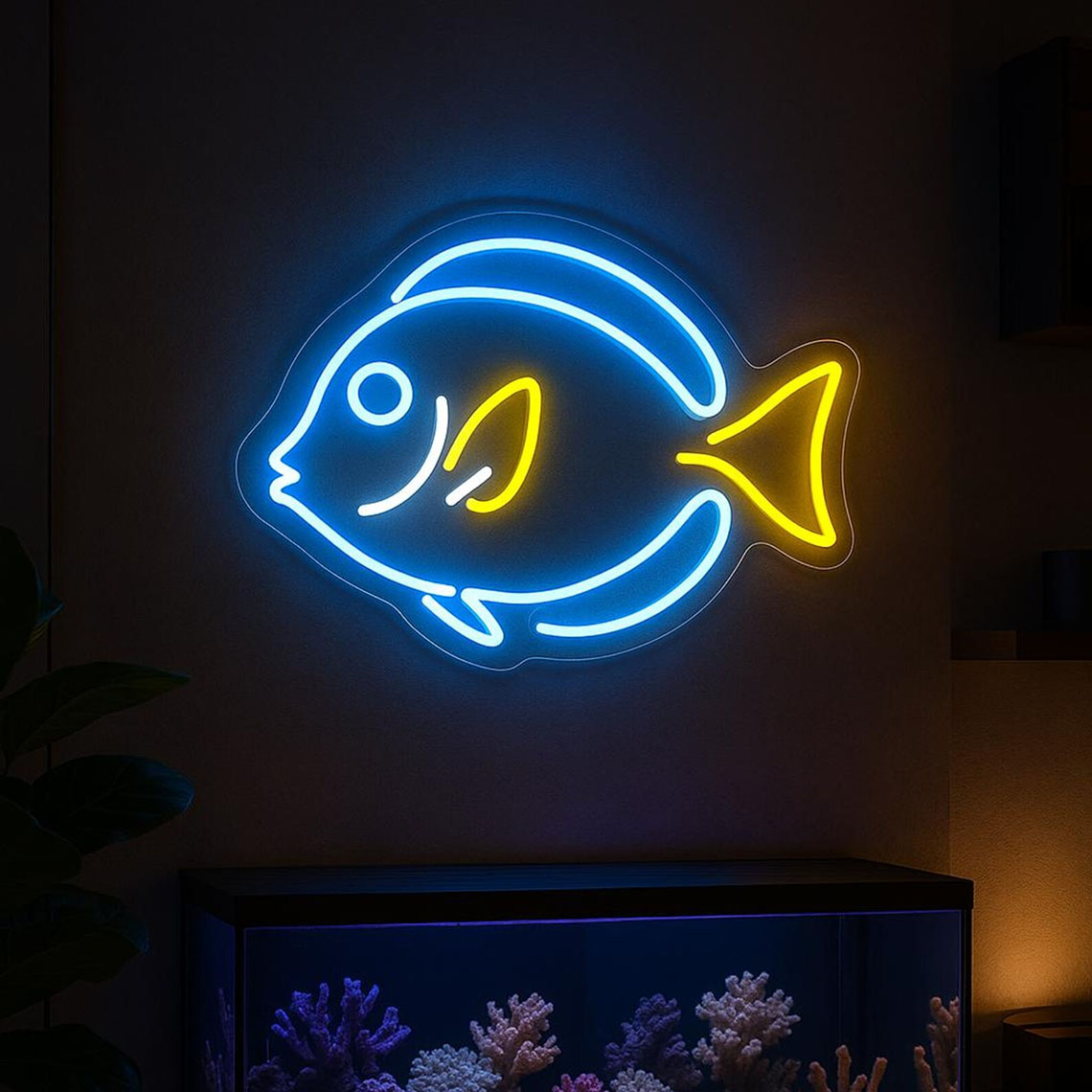 Aquarium Fish Restaurant - ป้ายไฟนีออนรูปปลาเขตร้อน ธีมมหาสมุทร สำหรับตกแต่งบ้านริมชายหาด ตู้ปลา หรือห้องเด็ก ร้านขายปลา