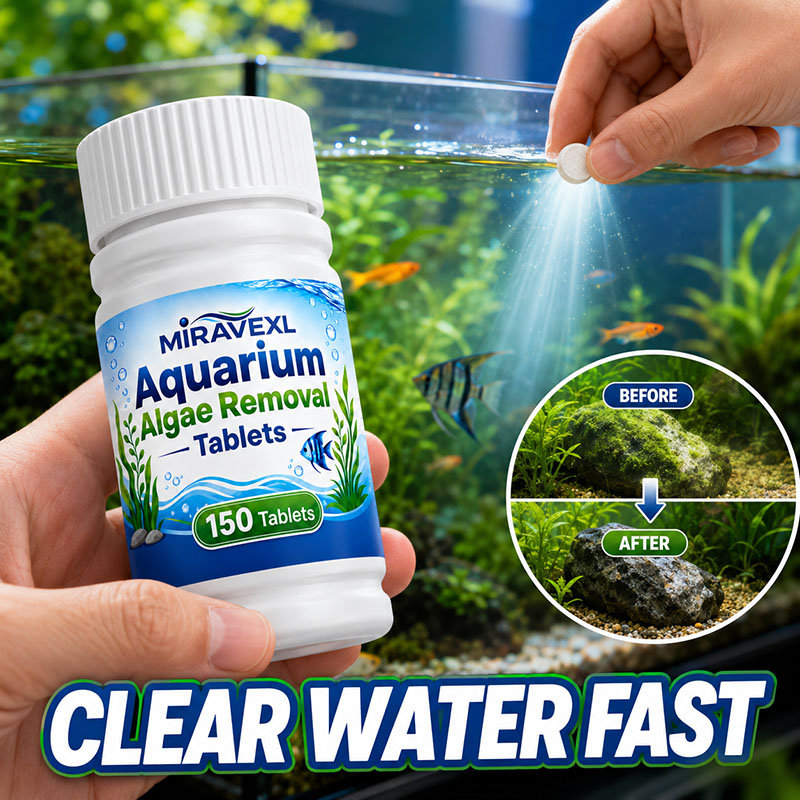 Aquarium Fish Maintenance - เม็ดกำจัดตะไคร่น้ำในตู้ปลา MIRAVEXL 150 เม็ด, ยาฆ่าตะไคร่น้ำที่ปลอดภัย, ช่วยให้น้ำใสขึ้นอย่างรวดเร็วสำหรับปลาในน้ำจืดและพืชน้ำ