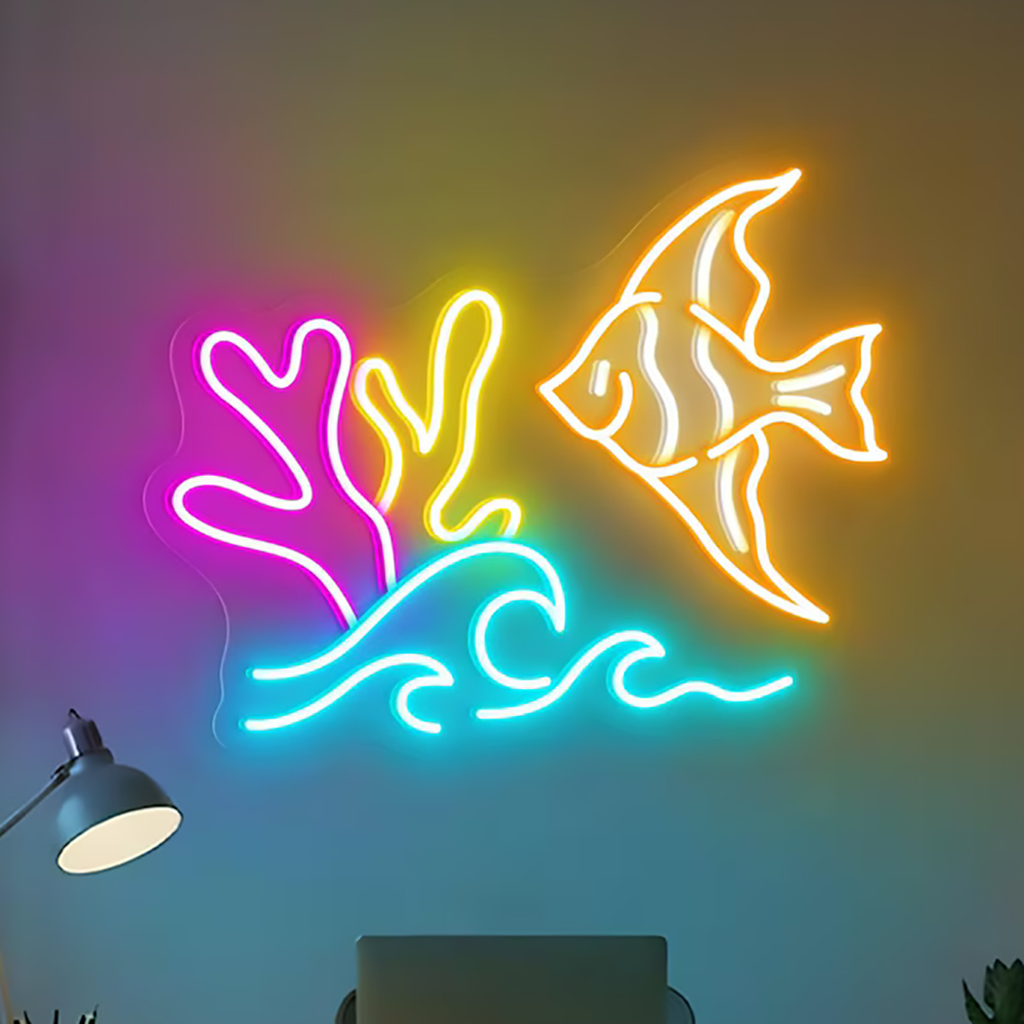 Aquarium Fish Restaurant - ป้ายไฟนีออนรูปปลา ของตกแต่งร้านอาหารทะเล ของตกแต่งห้องเด็ก ของตกแต่งผนังรูปตู้ปลา